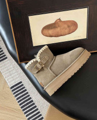 UGG Slip-On Suede Ankle Snow Boots with Fur Lining