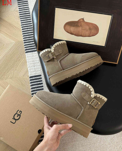 UGG Slip-On Suede Ankle Snow Boots with Fur Lining