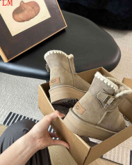 UGG Slip-On Suede Ankle Snow Boots with Fur Lining