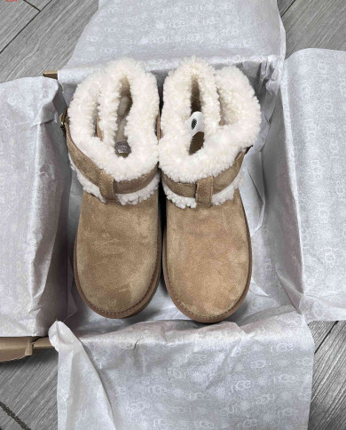 UGG Platform Sheepskin Fur Lined Ankle Boots with Buckle Strap