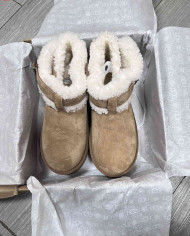 UGG Platform Sheepskin Fur Lined Ankle Boots with Buckle Strap