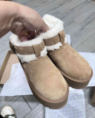 UGG Platform Sheepskin Fur Lined Ankle Boots with Buckle Strap