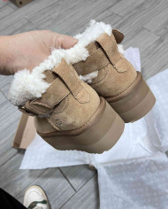 UGG Platform Sheepskin Fur Lined Ankle Boots with Buckle Strap