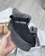 UGG Platform Sheepskin Fur Lined Ankle Boots with Buckle Strap