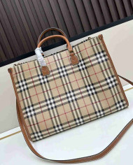 Burberry Plaid Top-Handle Tote Bag