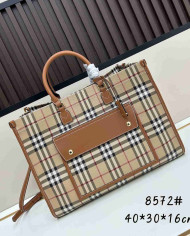 Burberry Plaid Top-Handle Tote Bag