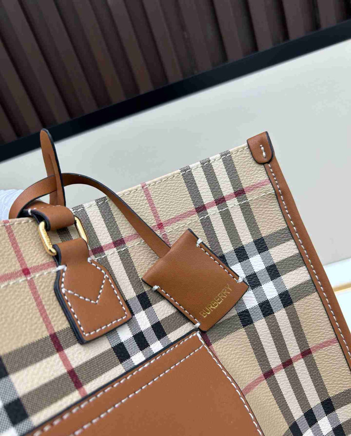 Burberry Plaid Top-Handle Tote Bag