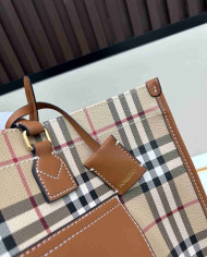Burberry Plaid Top-Handle Tote Bag
