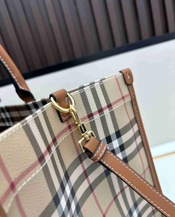 Burberry Plaid Top-Handle Tote Bag
