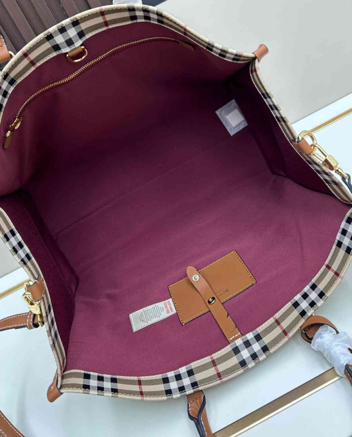 Burberry Plaid Top-Handle Tote Bag