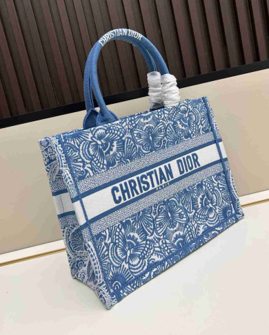 Dior Butterfly Embroidered Top Handle Tote Bag