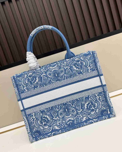 Dior Butterfly Embroidered Top Handle Tote Bag