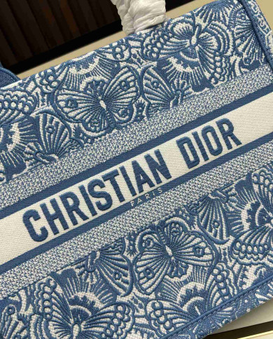 Dior Butterfly Embroidered Top Handle Tote Bag