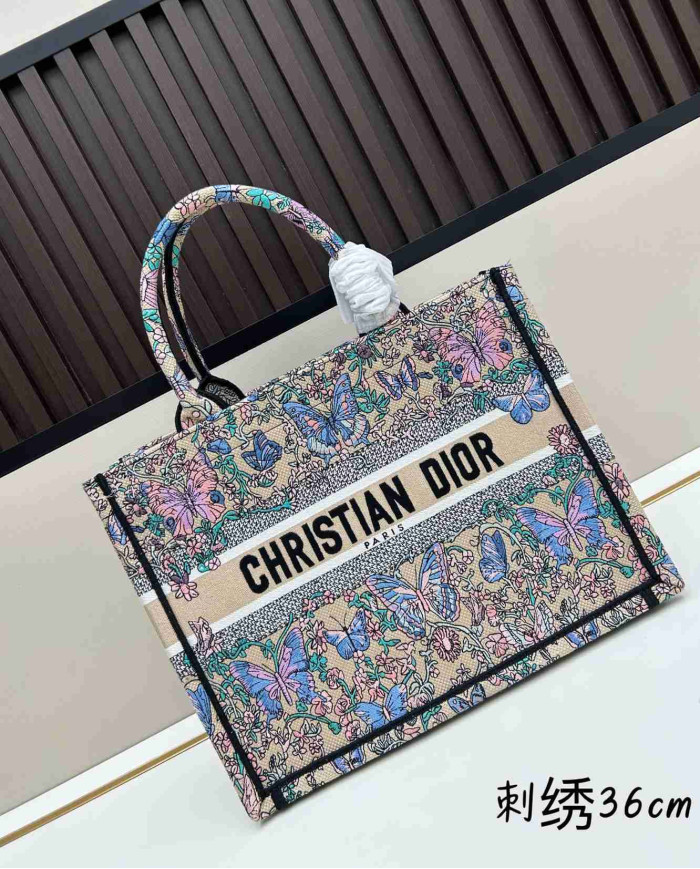 Dior Butterfly Embroidered Top Handle Tote Bag