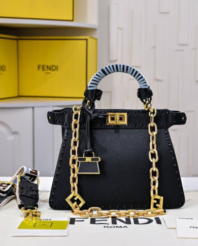 Fendi Top Handle Vintage Calfskin Chain Baguette Bag