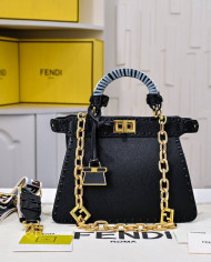 Fendi Top Handle Vintage Calfskin Chain Baguette Bag