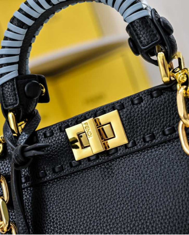 Fendi Top Handle Vintage Calfskin Chain Baguette Bag