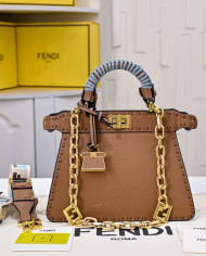 Fendi Top Handle Vintage Calfskin Chain Baguette Bag