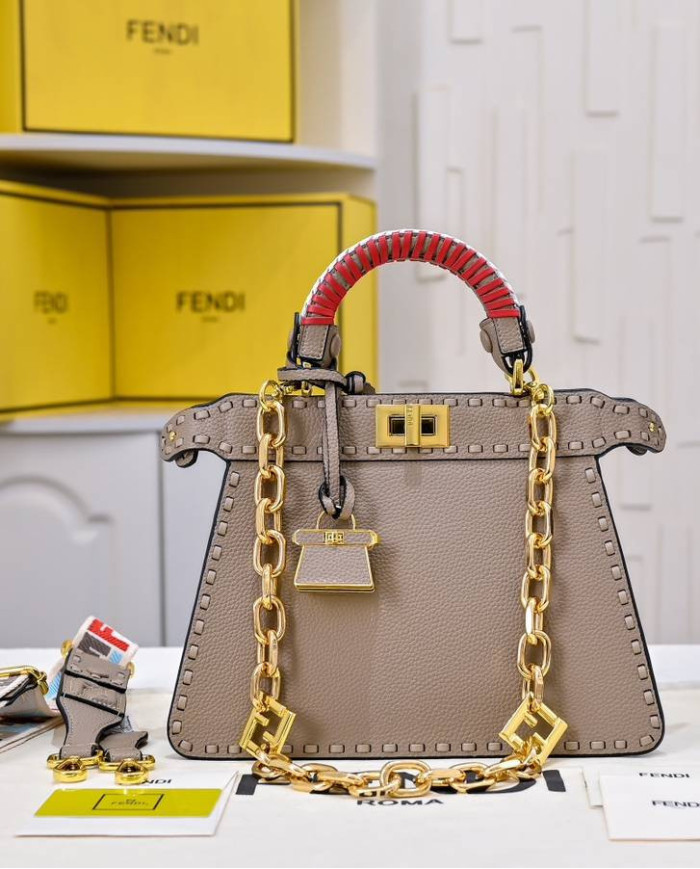 Fendi Top Handle Vintage Calfskin Chain Baguette Bag