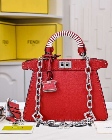 Fendi Top Handle Vintage Calfskin Chain Baguette Bag