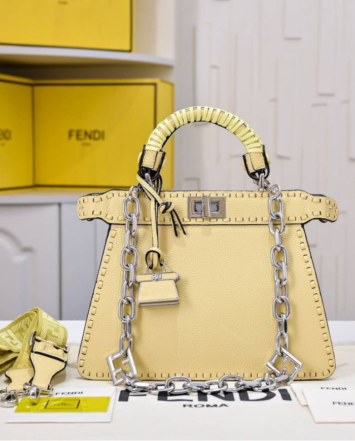 Fendi Top Handle Vintage Calfskin Chain Baguette Bag