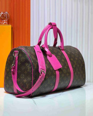 Louis Vuitton Pink Leather Trim Travel Bag