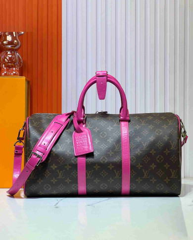 Louis Vuitton Pink Leather Trim Travel Bag