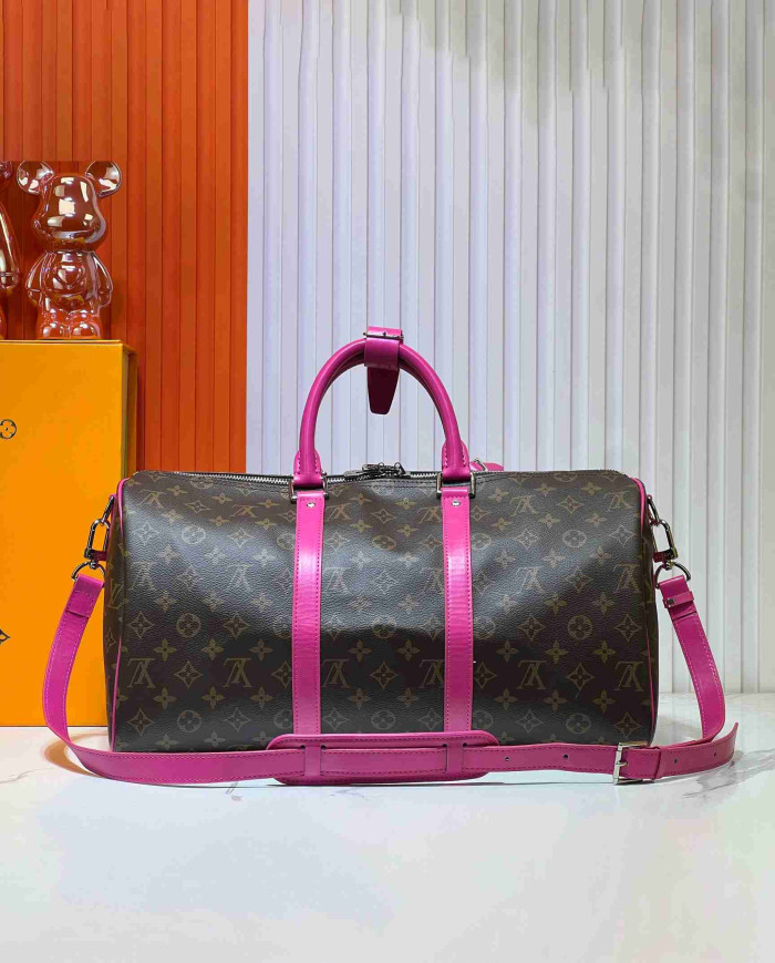Louis Vuitton Pink Leather Trim Travel Bag
