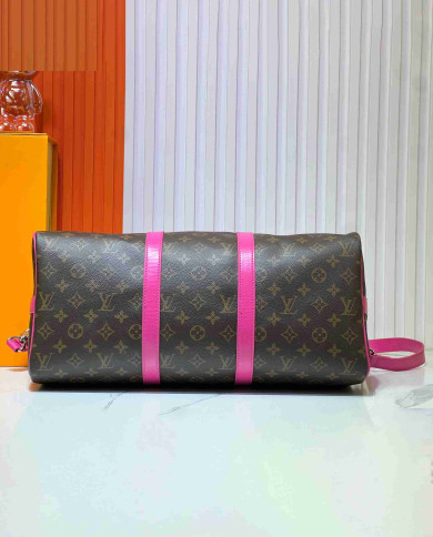 Louis Vuitton Pink Leather Trim Travel Bag