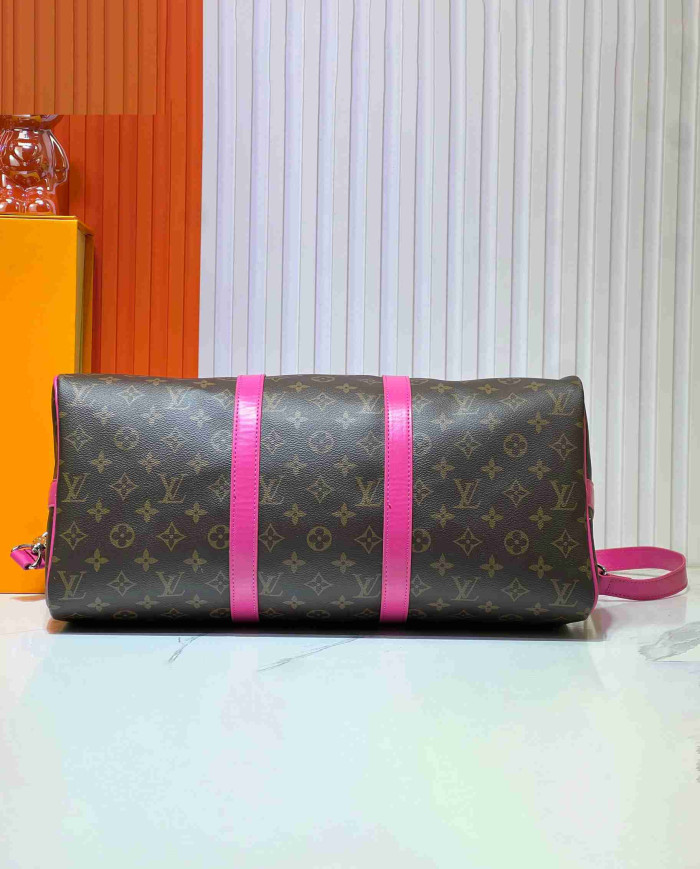 Louis Vuitton Pink Leather Trim Travel Bag