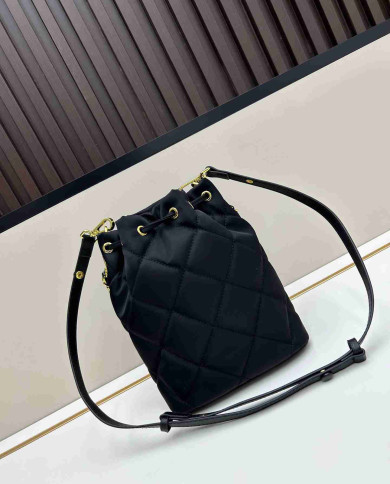 Prada Black Quilted Chain Drawstring Bucket Bag