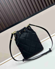 Prada Black Quilted Chain Drawstring Bucket Bag