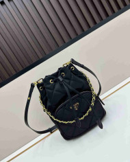Prada Black Quilted Chain Drawstring Bucket Bag
