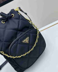 Prada Black Quilted Chain Drawstring Bucket Bag