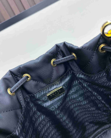Prada Black Quilted Chain Drawstring Bucket Bag