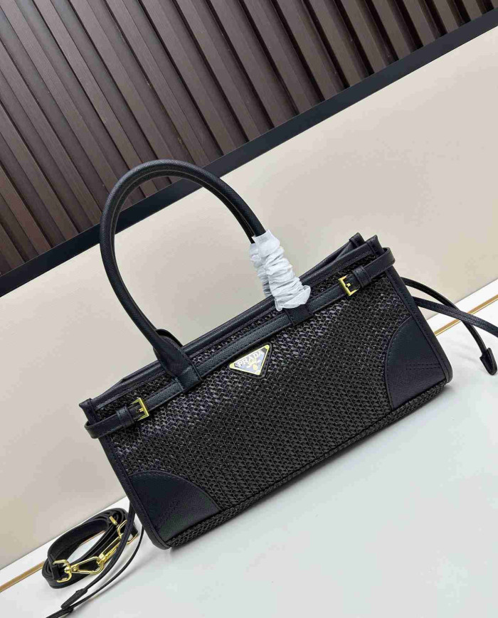 Prada Woven Leather Top Handle Bag