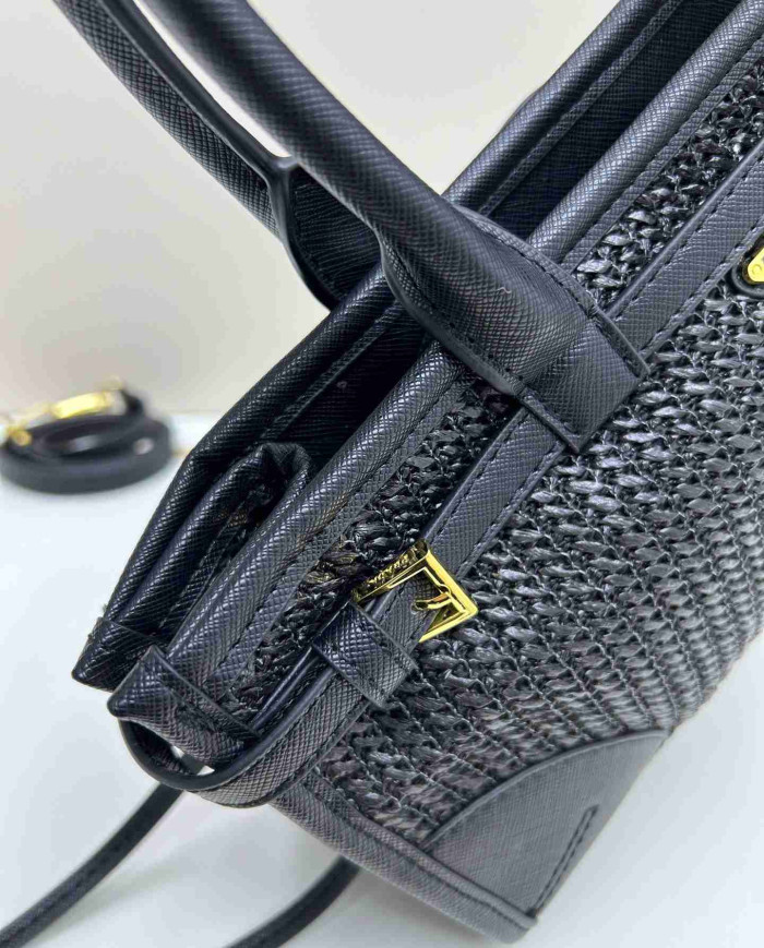 Prada Woven Leather Top Handle Bag