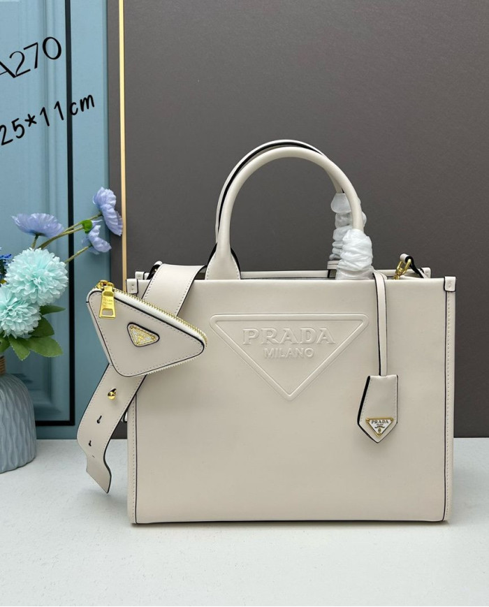 Prada Top Handle Embossed Leather Bag