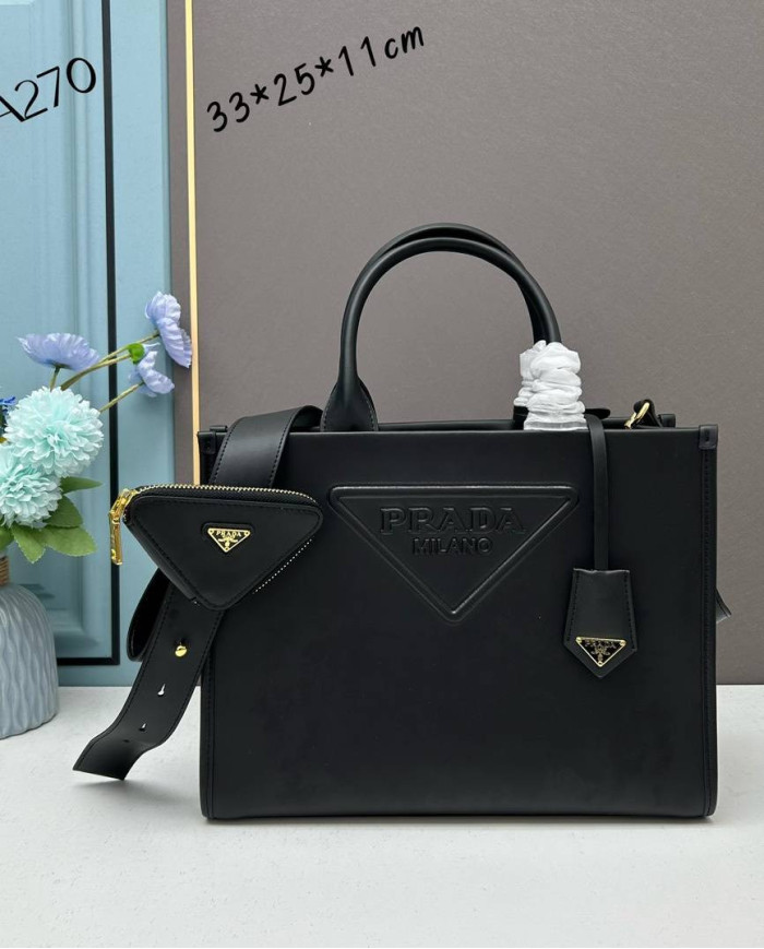 Prada Top Handle Embossed Leather Bag