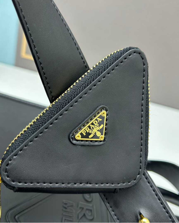 Prada Top Handle Embossed Leather Bag