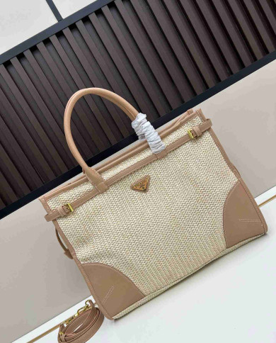 Prada Top Handle Woven Straw Bag