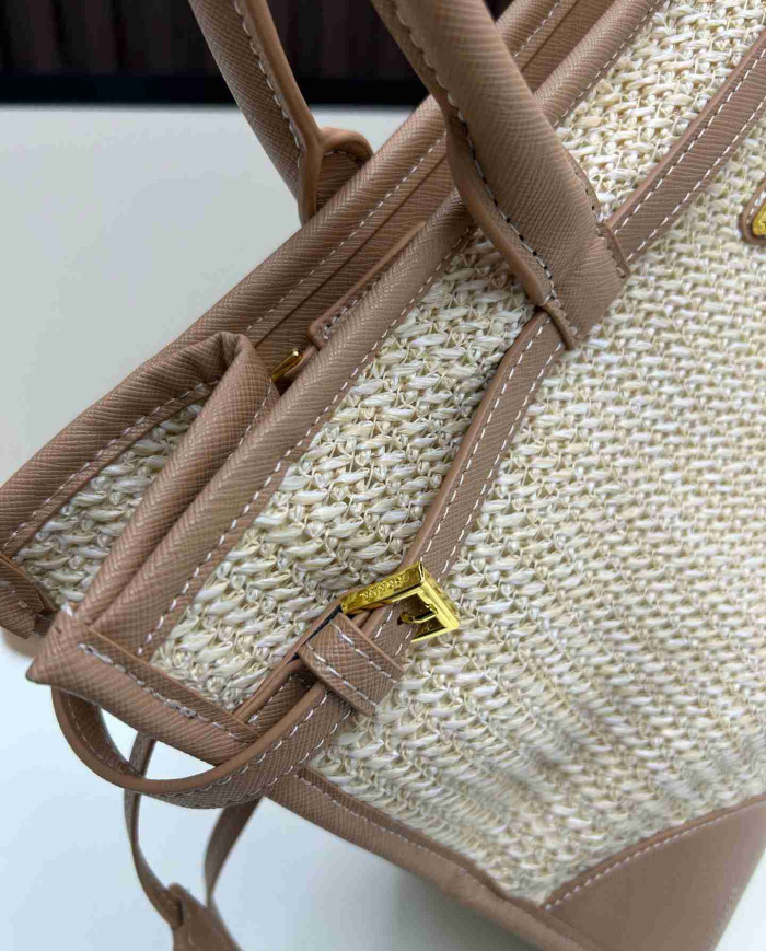 Prada Top Handle Woven Straw Bag