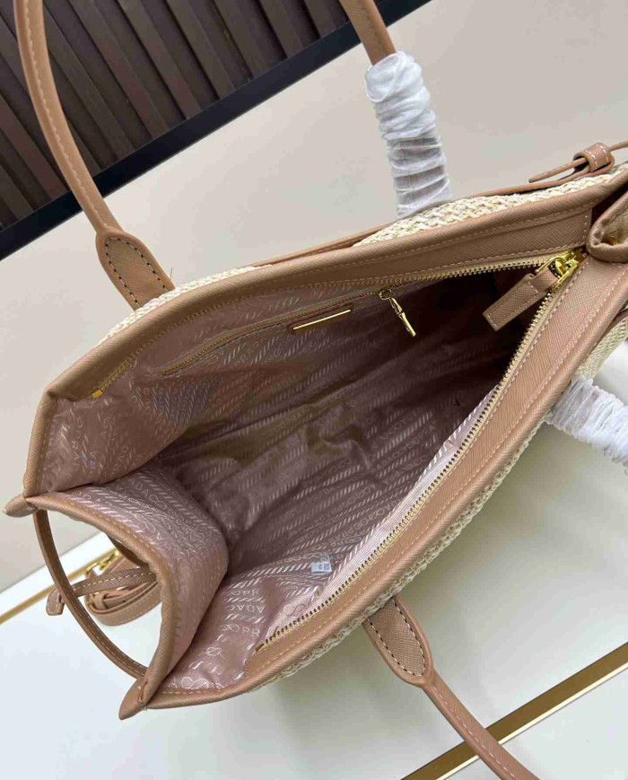 Prada Top Handle Woven Straw Bag