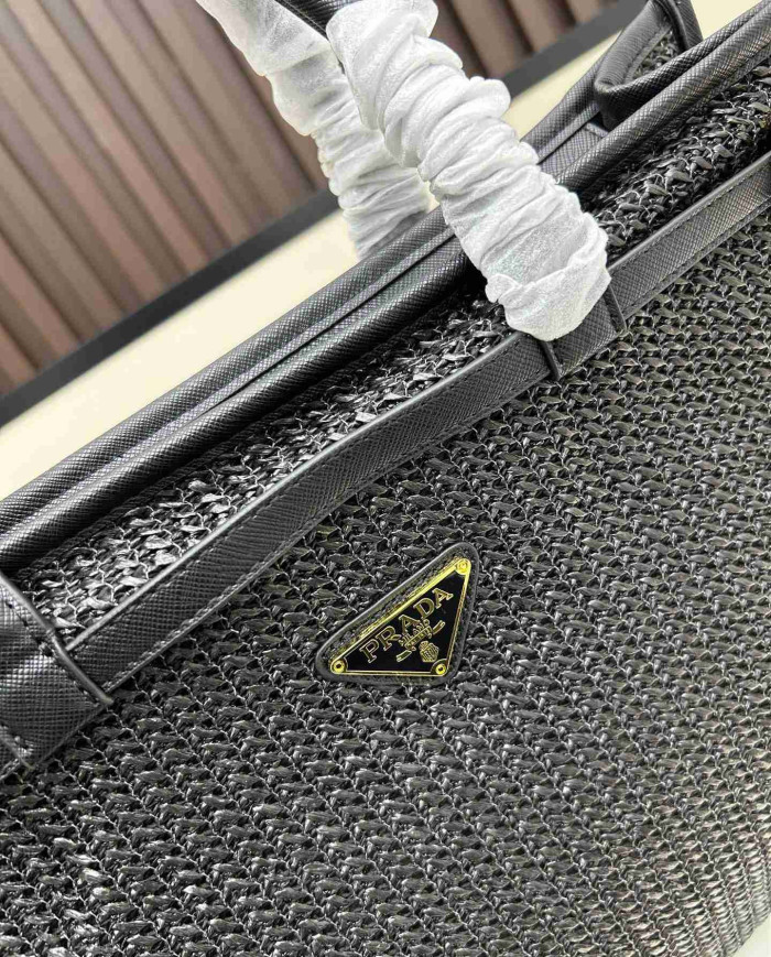 Prada Top Handle Woven Straw Bag