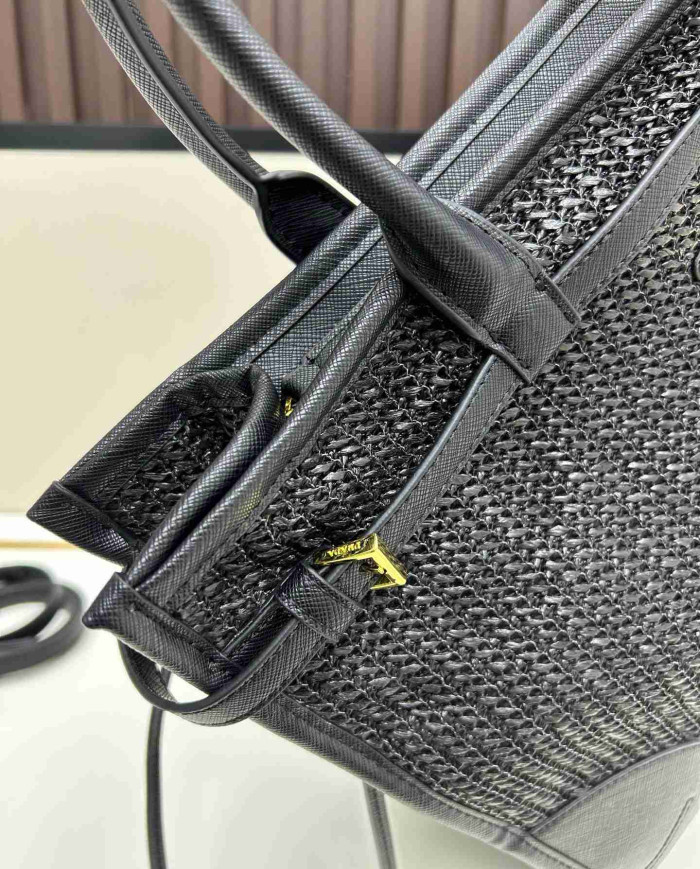 Prada Top Handle Woven Straw Bag
