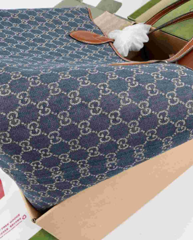 GUCCI GG Blue Canvas Tote Bag