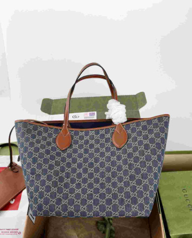GUCCI GG Blue Canvas Tote Bag