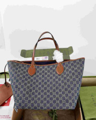 GUCCI GG Blue Canvas Tote Bag