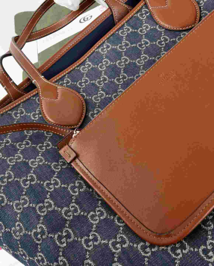 GUCCI GG Blue Canvas Tote Bag