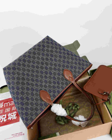 GUCCI GG Blue Canvas Tote Bag